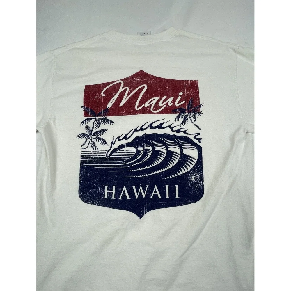 MAUI HAWAII LONG SLEEVE T SHIRT MENS MEDIUM WHITE GRAPHIC COTTON TEE